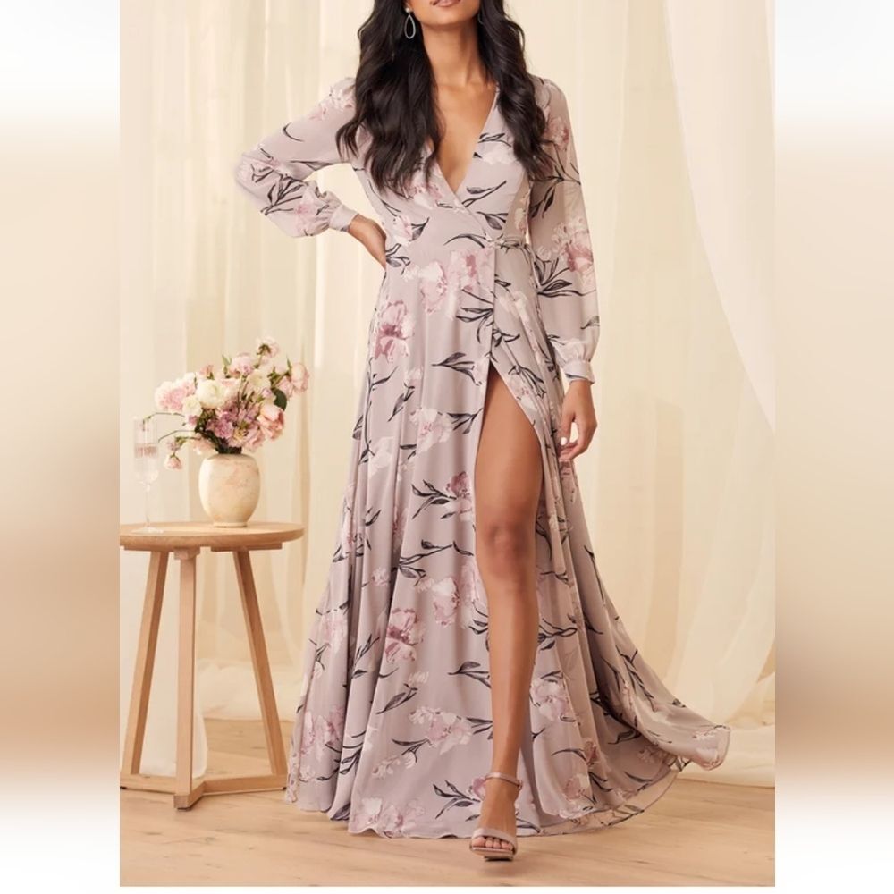 Loving You Dusty Purple Floral Print Long Sleeve Wrap Maxi Dress
